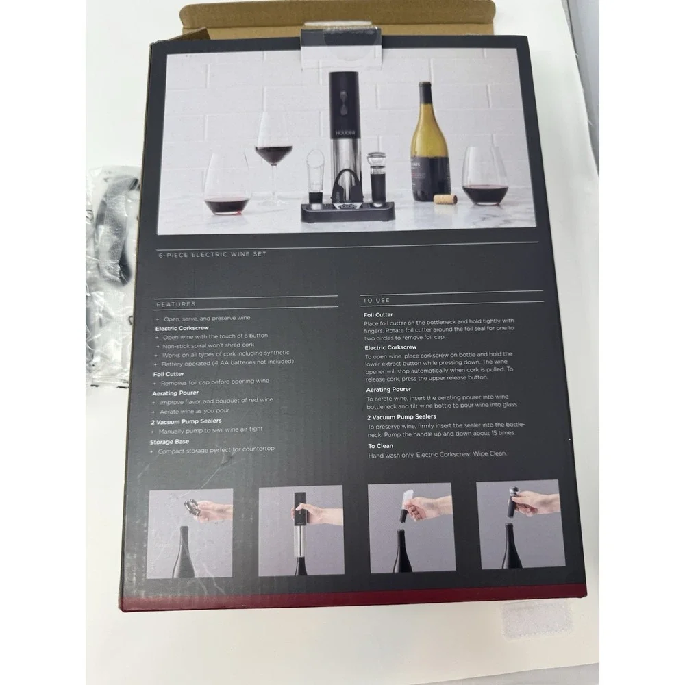Electric Wine Opener Set with Foil Cutter and Stoppers (Partial Set) w/ Box